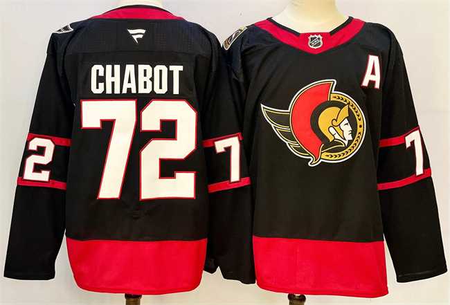 Mens Ottawa Senators #72 Thomas Chabot Black 2024-25 With C Patch Home Stitched Jersey